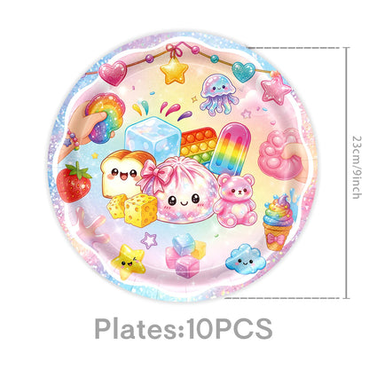 Squishy Bao Bun Themed Birthday Party Decorations Set Tableware Paper Plates Cups Cute Squishy Gift Bags Balloon Banner Supplies