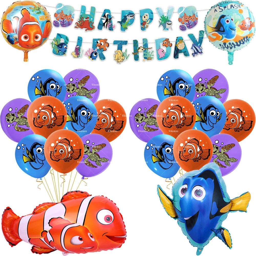 Finding Nemo Fish Latex Balloons Clownfish Dory Ocean Sea Foil Ballons Happy Birthday Banner Cake Topper Party Decor Kid Boy Toy