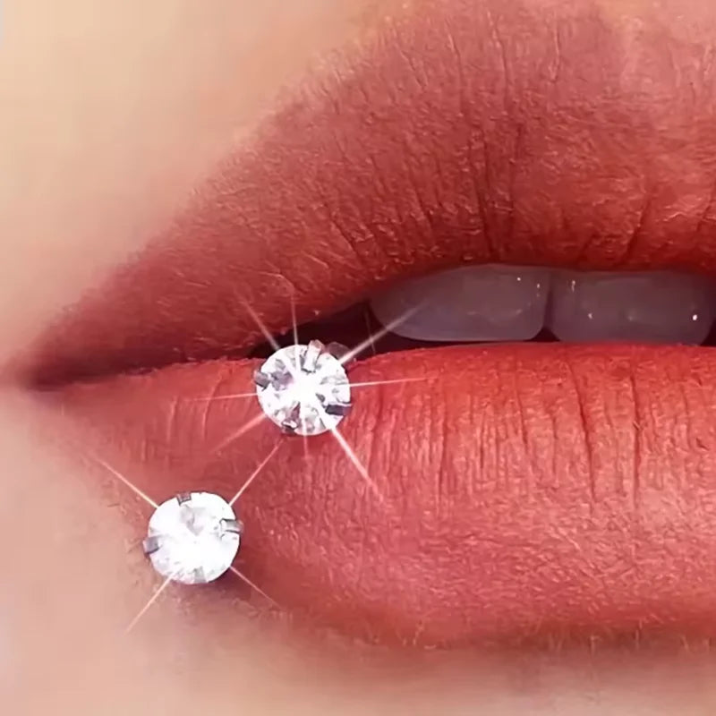 6/2pcs Horseshoe Nose Rings With L-Shape Nose Stud, Stainless Steel Rianbow CZ Nose Ring,, Lip Eyebrow Helix Ear Piercing