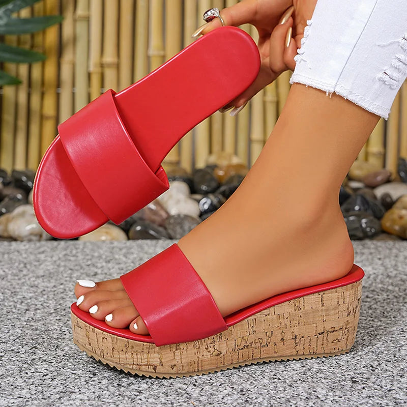 Fashion Gold Wedge Sandals for Women 2026 Summer Thick Bottom Platform Sandals Woman Plus Size 43 Beach Shoes