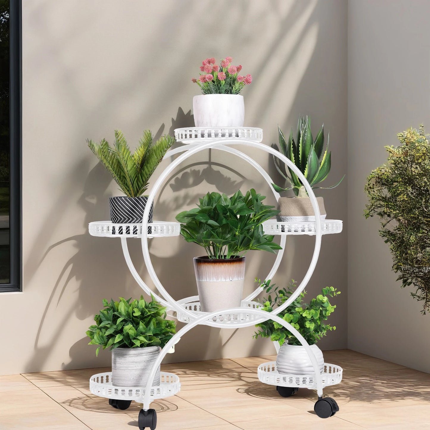 Heavy Duty Metal Plant Stand with Lockable Wheels Garden Cart Flower Pots Holder for Indoor Outdoor Use