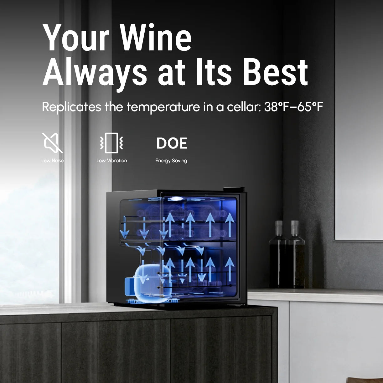 46L Single Zone Wine Cooler, Freestanding Compressor Wine Refrigerator 37-65°F Digital Temp Control Quiet 42dB Wine Storage Cabinet for Home Bar