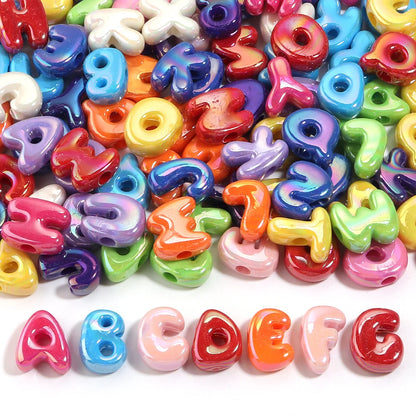 20-30pcs/lot Big Hole Cartoon English Letters Acrylic Beads Colored Loose Spacer Beads For Jewelry Making DIY Necklace Keychain