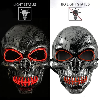 Evil Skull Mask Halloween Carnival Masquerade Haunted House Scary Decoration Cosplay Skeleton Scary Theme Party Light Up Mask