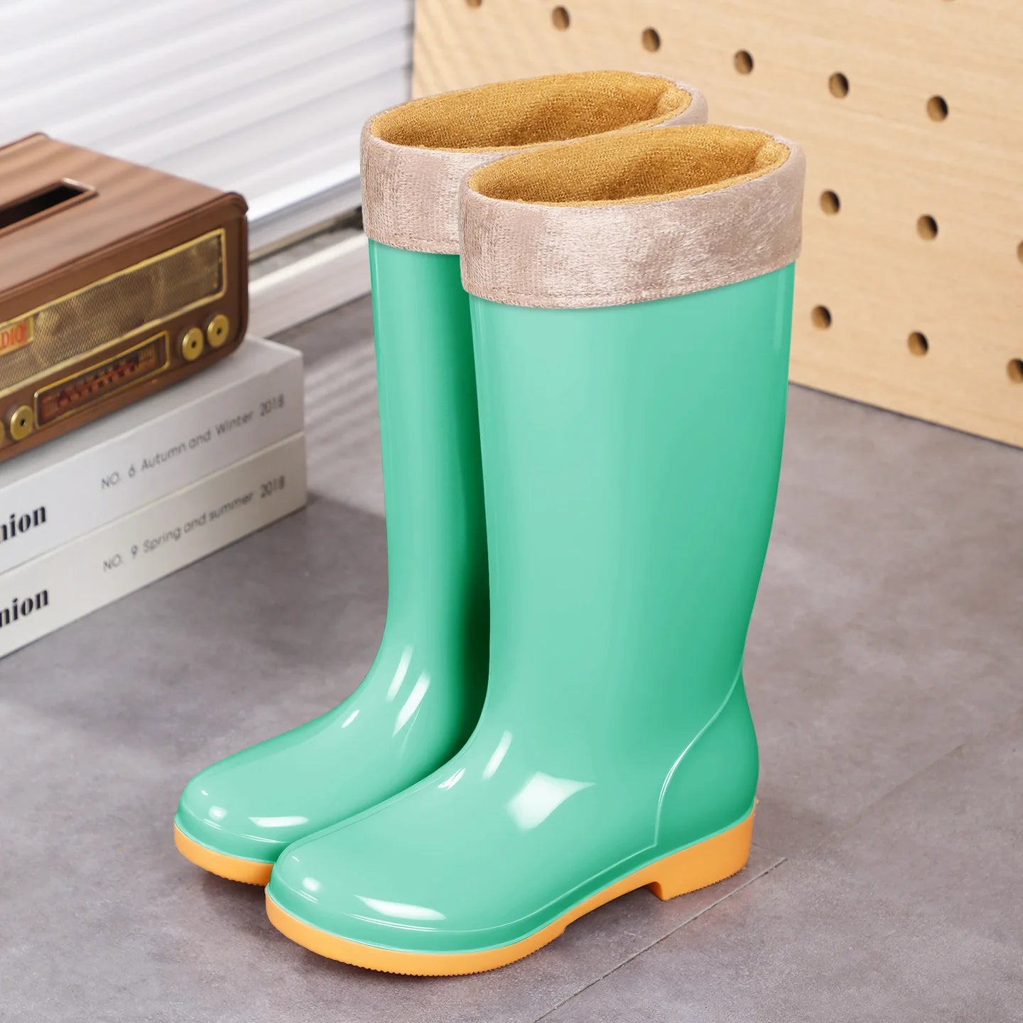 Comemore Rainboots Women High Long Boots Non-slip Waterproof Shoes 2023 New Rain Boots Fashion Print Women's Mid Calf Galoshes