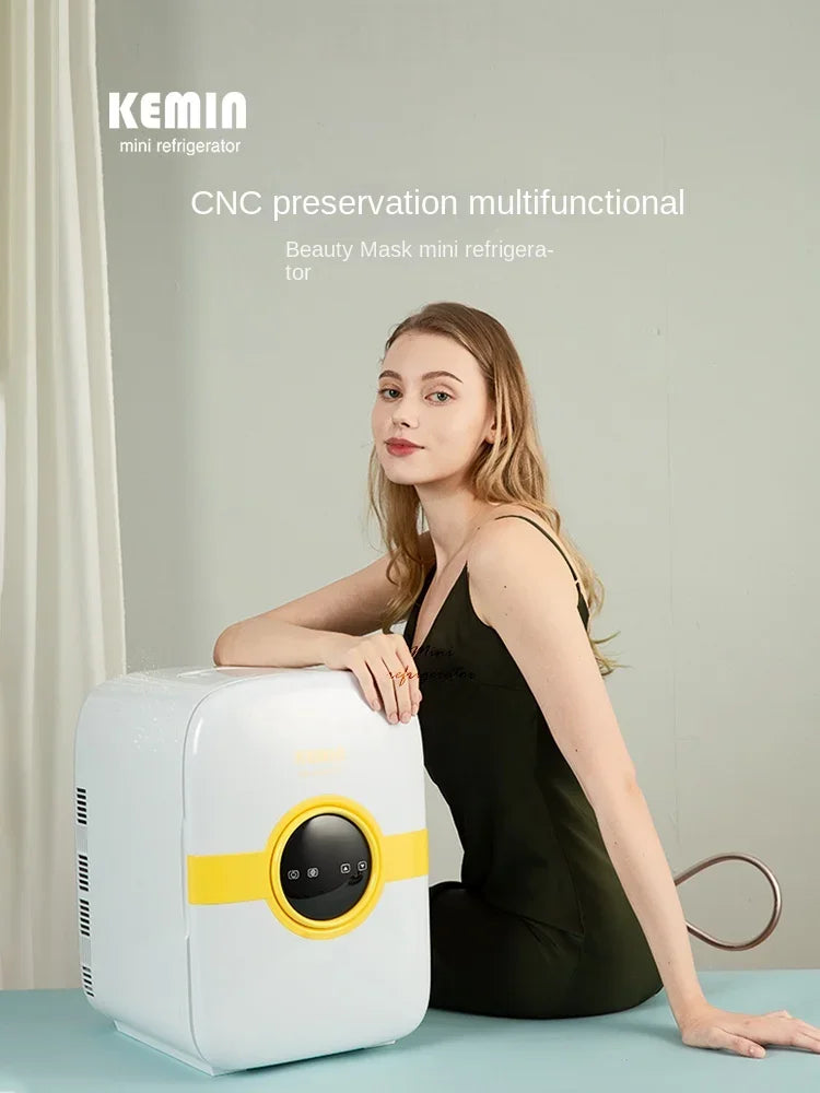 Mini refrigerator for storing facial masks, facial creams and cosmetics. Beauty refrigeration for skin care cosmetics.