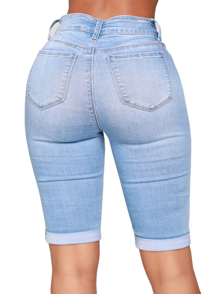 Skinny Jeans for Women High Waist Stretch Denim Trousers Mom Jeans Knee Length Pencil Pants Casual Comfort Trousers Oversize