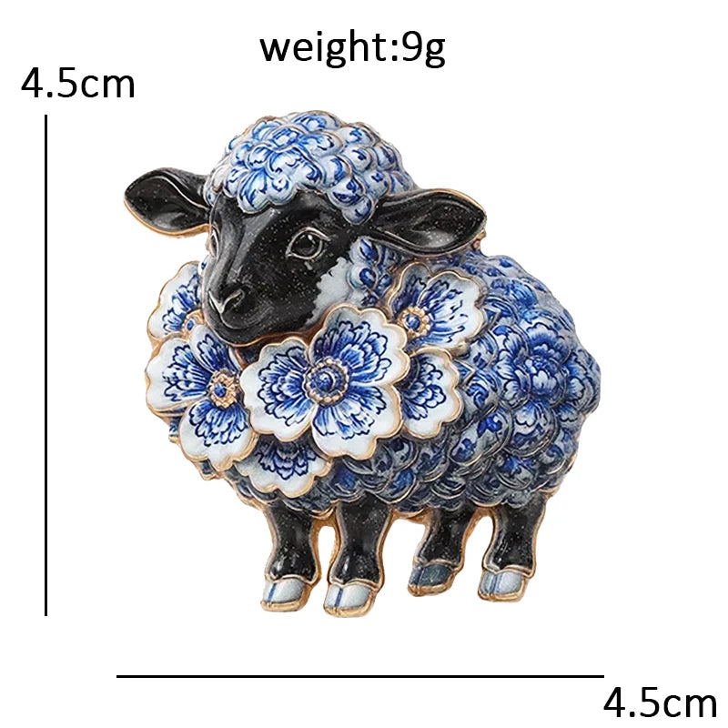 Wuli&baby Blue-and -White Porcelain Collection Animal Brooches For Women Unisex Goat Cat Butterfly Birds Party Office Brooch Pin
