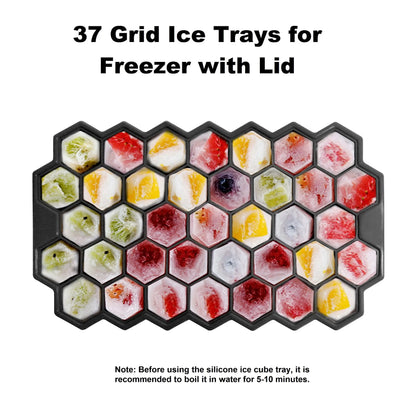 Honeycomb Ice Cube Trays with Lid Silicone Ice Cube Tray 37 Grids Reusable Ice Molds Ice Cube Mould for Coffee Whiskey Cocktails