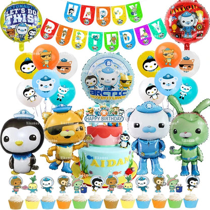 The Octonautsed Party Decoration Bear Cat Penguin Latex Ballons Captain Sea Animal Foil Balloons Happy Birthday Banner Kids Toy
