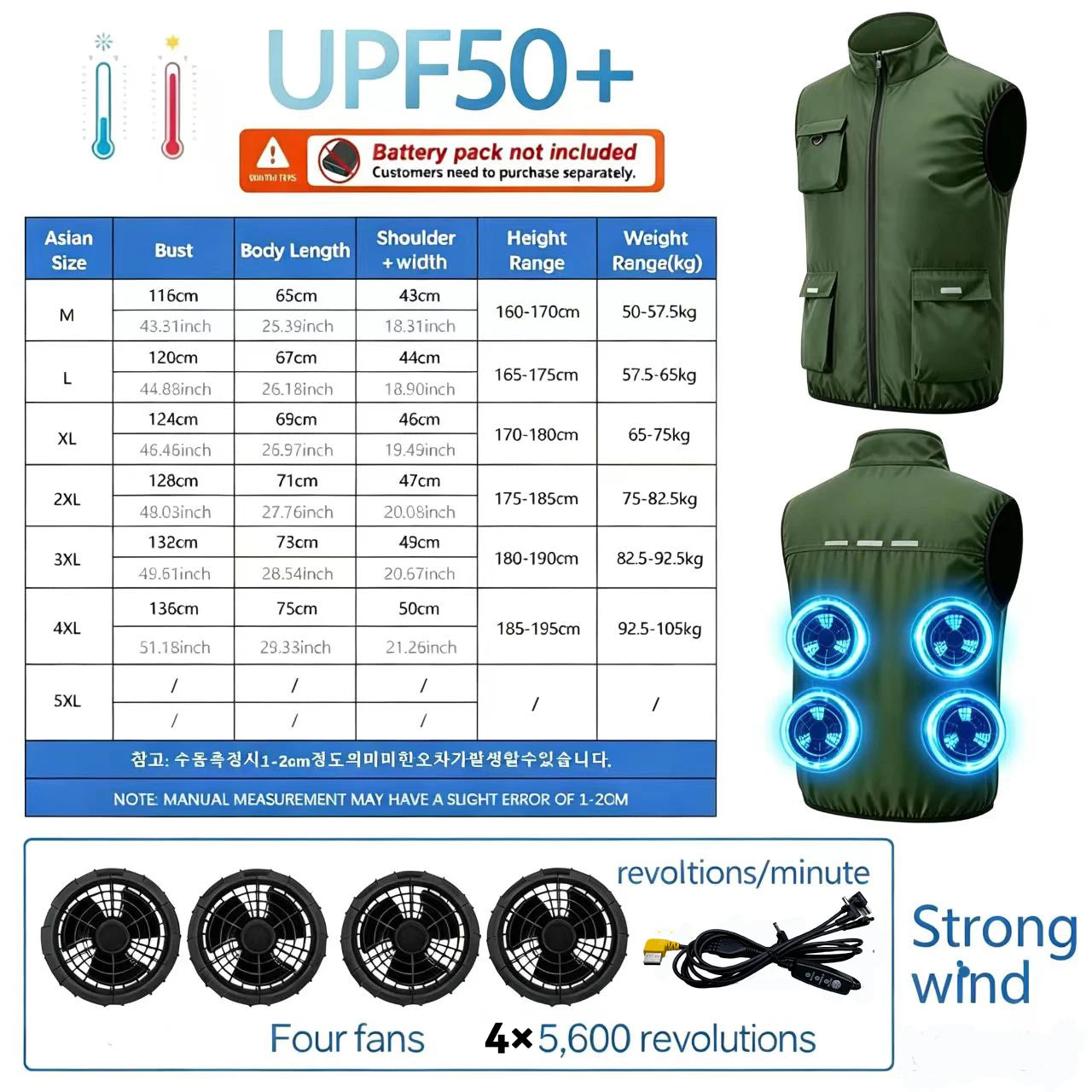 Summer Cooling 2-4 Fan Holes Fan Workwear, Unisex Short Sleeve, Outdoor Sun Protection & Cooling Vest with Built-in Fans