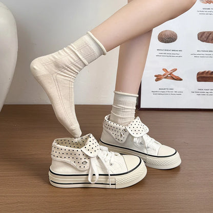 New High Help Canvas Shoes Dots Women's Casual Shoes Woman Vulcanize Sneakers Comfortable Sport Walking Platform Flats Shoes 015