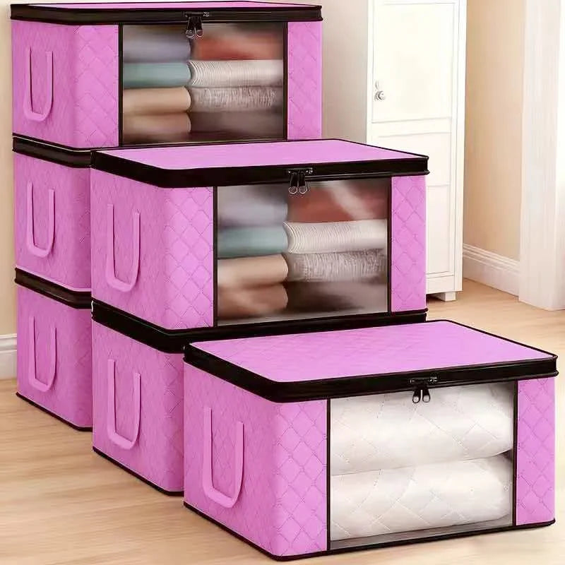 6 Large Foldable Storage Boxes with Windows, Zipper & Lid, Reinforced Handles - Durable Foldable Laundry Organizers