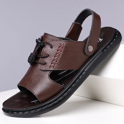 Men's Summer Fashionable Leather Sandals Comfortable Anti-slip Slip-On Male Shoes Leather Slippers for Casual Wear-2118