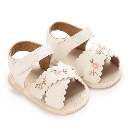 Baby Learning Walk Shoes, Breathable Summer Sandals with Bow & Embroidery, Soft Comfort Footwear for Newborn Infants 0-18M