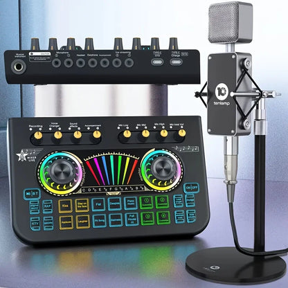 Tenlamp  X3-B333 Mic Mixer Set Podcast Influencer KOL Singing Gaming DJ Mixing Station Controller Equipment Studio Recording Electronic Music Mixer Power Karaoke Machine Available Dynamic Condenser Wireless Microphone Microfo