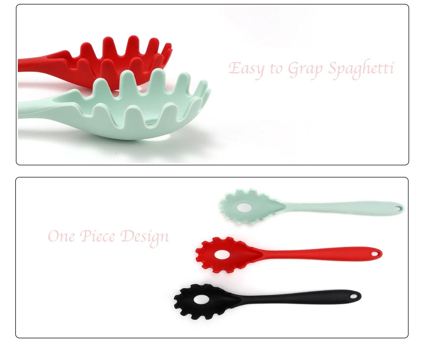 11.2 inch Pasta Fork Premium Silicone Spaghetti Strainer Heat Resistant Noodle Spoon Server Food Grade Kitchen Cooking Tools