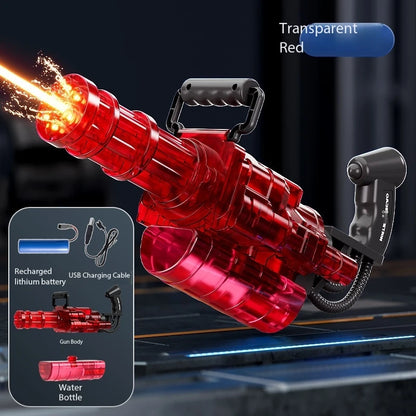 Gatling Rotating Electric Water Gun with Light-Up High Speed Continuous Shooting Powerful Water Blaster Summer Outdoor Beach Toy