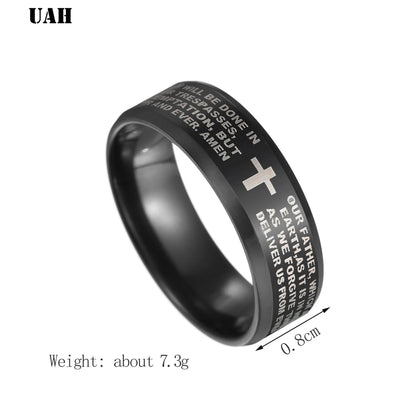 UAH Fashion 316L Stainless Steel rings for men and women Bible Lord's Prayer Cross Rings Punk Fashion Men Gift Jewelry Rings