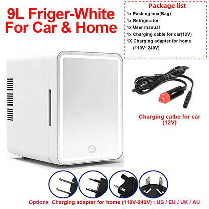 6L/9L LED Mirror Mini Fridge With Light 12V 240V Portable Cosmetic Refrigerator Cooler Warmer for Car Home Makeup Skincare