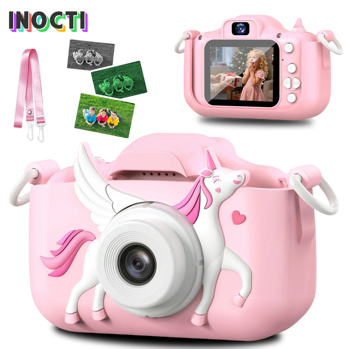 Kids Digital Camera 1080P HD 2.01" Unicorn Toy Camera Silicone Case Games USB Mini Video Recorder Gift for Girls 3-12 Age