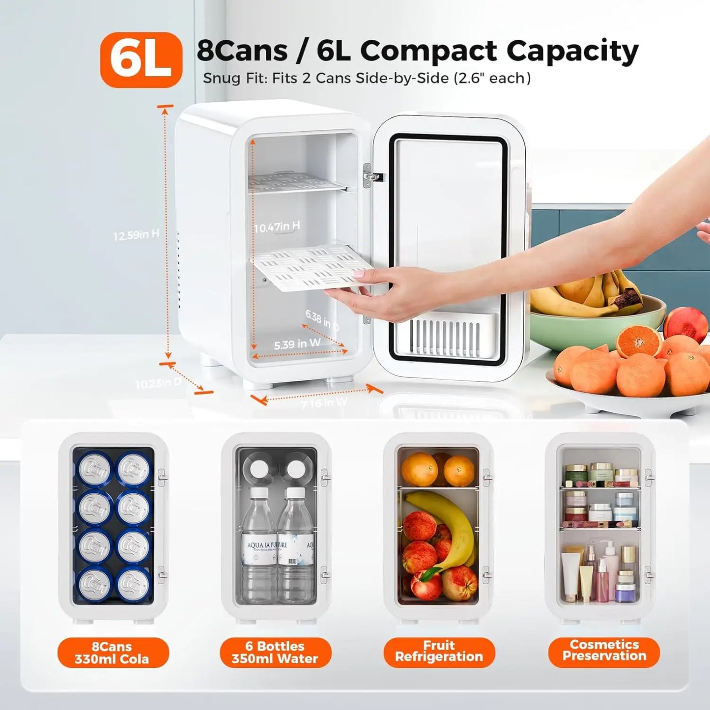 Mini Fridge, 6 Liter/8 Can 110V AC/DC Portable Thermoelectric Cooler Refrigerators for Bedroom