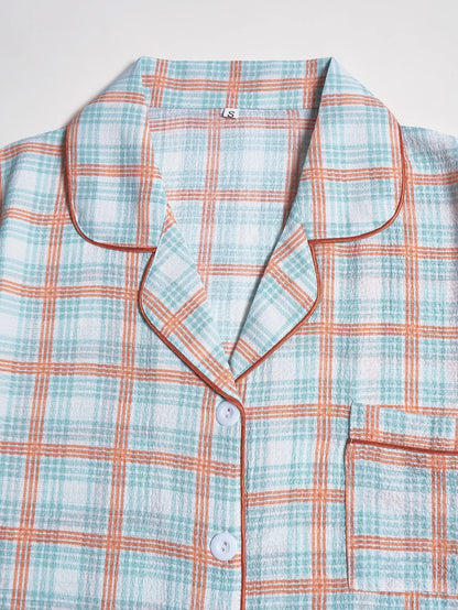 Women's Plaid Pajamas Set 2 Piece Button Down Short Sleeve Top and Shorts Sleepwear Casual Soft Loungewear for Summer