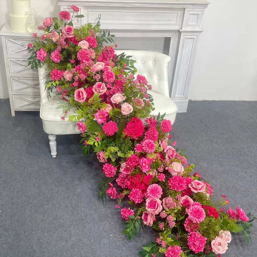 Uflower 2m Luxury Artificial Flowers Wedding Backdrop Table Long Runner Flower Row Floral Backdrop Arrangement Wall Arch Decor