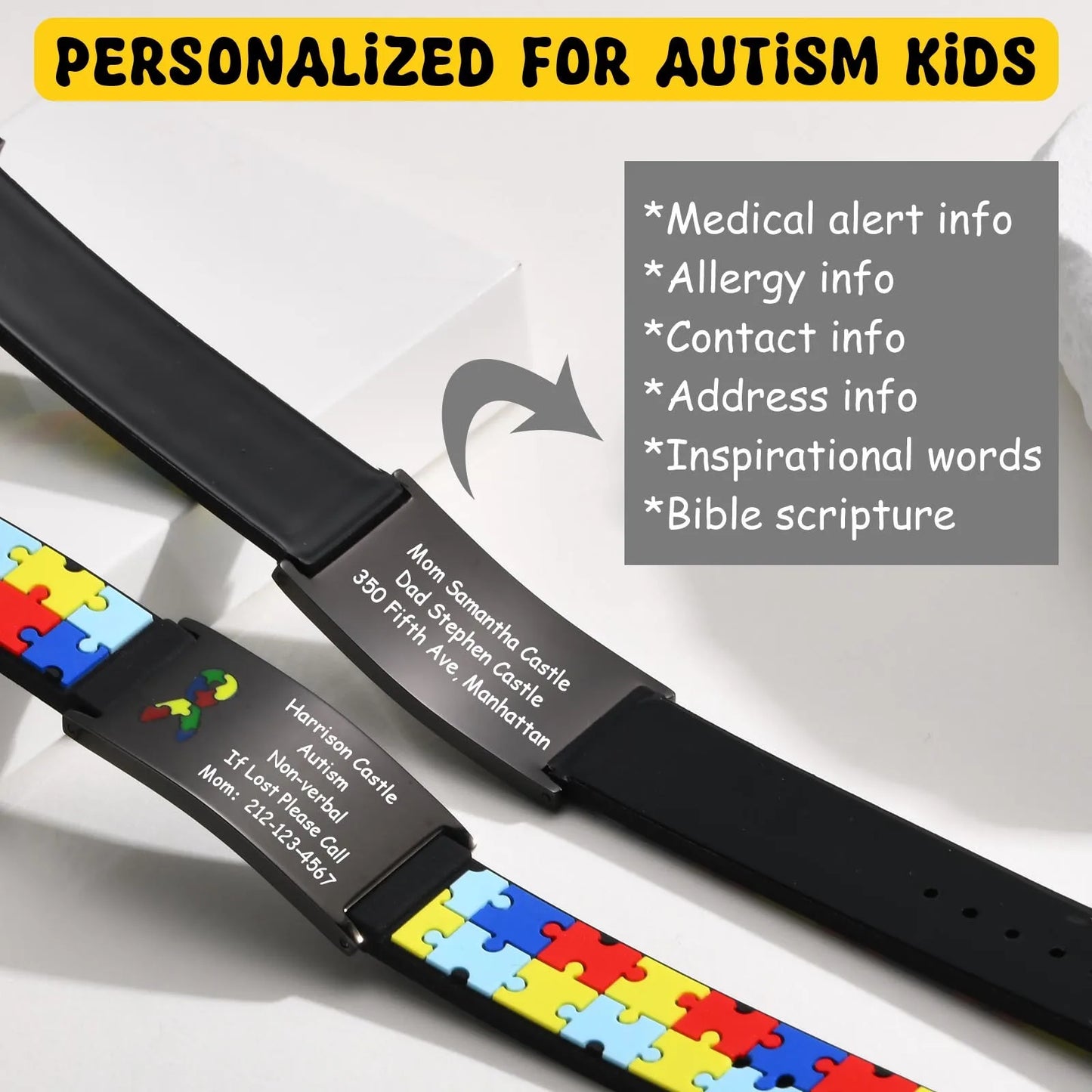 Vnox Free Personalized Name Bracelets for Little Boys Girls Baby, Custom Autism ICE Info Rubber Silicone Bands Wristband Gift