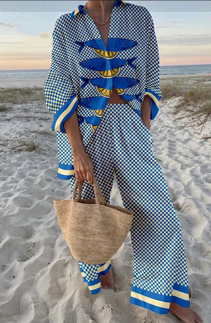 Summer Casual Shirts Two Piece Outfits 2 Pieces Set For Woman New In Matching Sets Blouse For Woman Temperament Vacation Printed