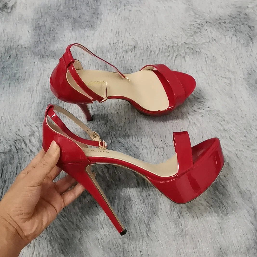 LOSLANDIFEN Women Sandals Sexy Open Toes 14cm Supper High Heels Peep Toes Platform Stilettos Party Wedding Shoes Plus Size 43 44