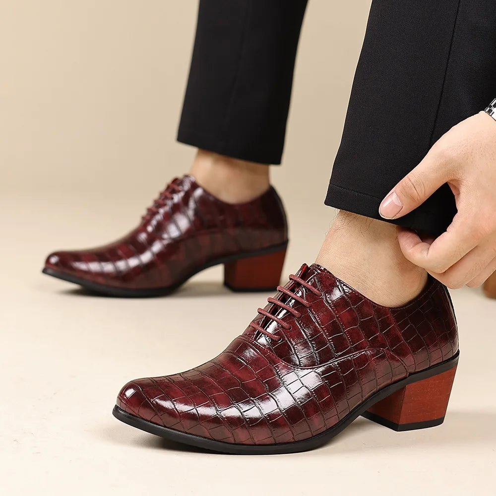 Luxury Red Men’s Dress Shoes Elegant High-Heeled Leather Shoes For Men Pointed-toe Comfortable Formal Shoes Man Oxfords Shoes