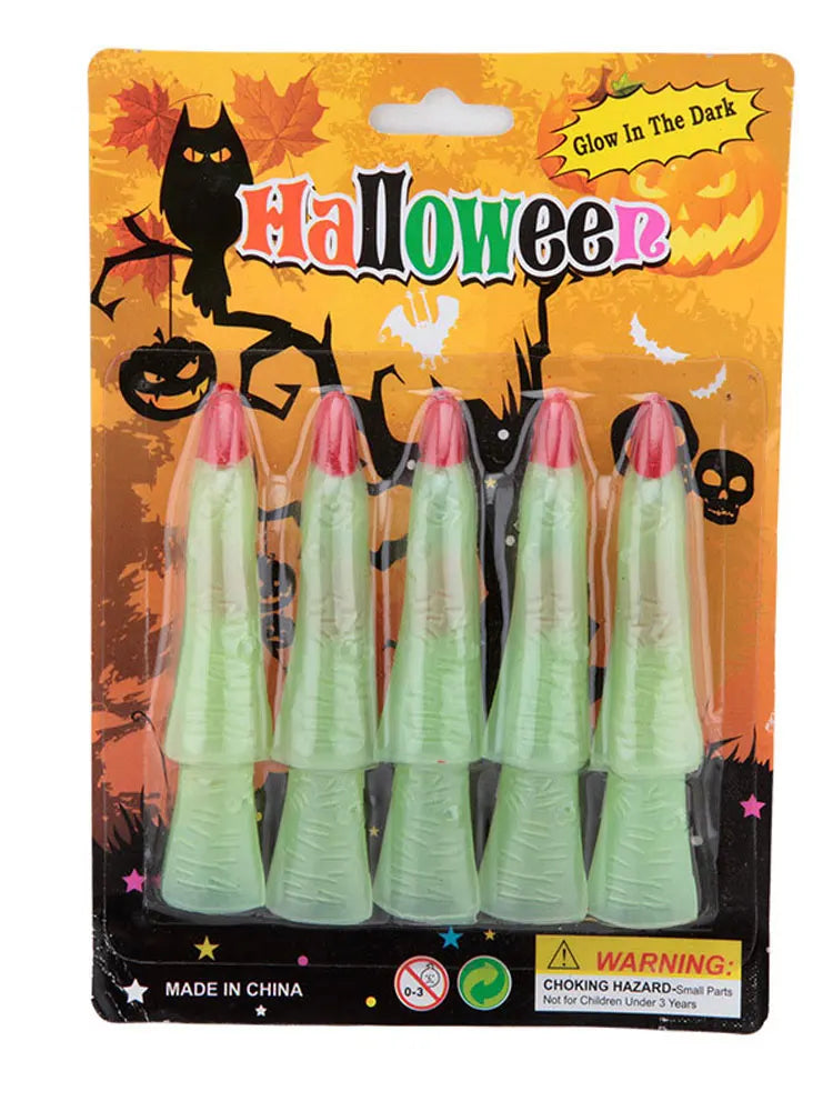 10Pcs Witch Fingers Nail Set Glow in the Dark Monster Fake Fingers Nail Trick Props for Halloween Costume Decoration