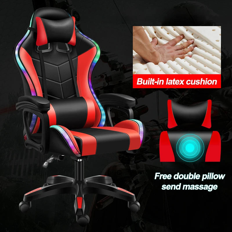 Computer PC Game Chair Gaming Pu Leather Silla Gamer Massage Racing Gaming Chair with Lights and Speakers