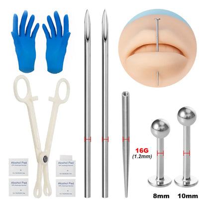 Sterile Body Piercing Tool Kit Surgical Steel Piercing Needles Clamp Pliers Gloves Set Pull Pin Lead Tool Lip Nose Belly Jewelry