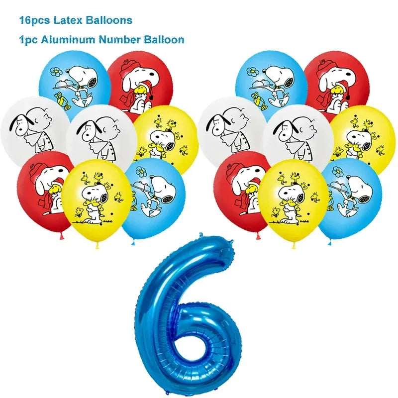 Happy Birthday Party Decorations Dog Banner Flag Foil Latex Balloons White Anime Supplies Baby Boy Girl Kids Cute Toy Gifts