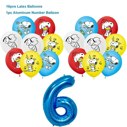 Happy Birthday Party Decorations Dog Banner Flag Foil Latex Balloons White Anime Supplies Baby Boy Girl Kids Cute Toy Gifts
