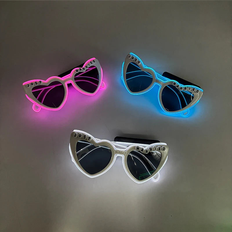 Wireless Luminous Just Married Glasses Glow in the Dark Glasses LED Light Up Glasses for Wedding Bride to Be Party Props