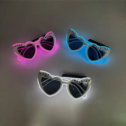 Wireless Luminous Just Married Glasses Glow in the Dark Glasses LED Light Up Glasses for Wedding Bride to Be Party Props