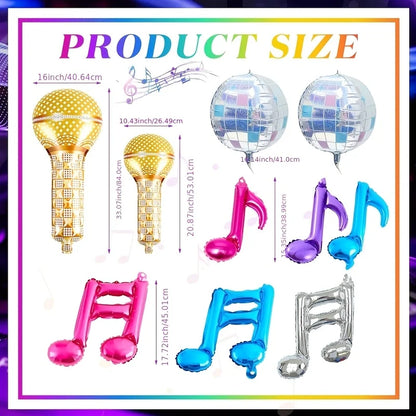 10pcs Purple Kpop Balloon Birthday Party Note Microphone Aluminum Balloons Disco Music Party Supplies Gift Favor Suppies