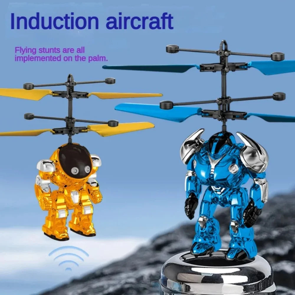 Levitating Luminous Flying Robot Astronaut Toy Aircraft Hand-Controlled Drone Interactive with Lights Outdoor Toys for Kids Gift