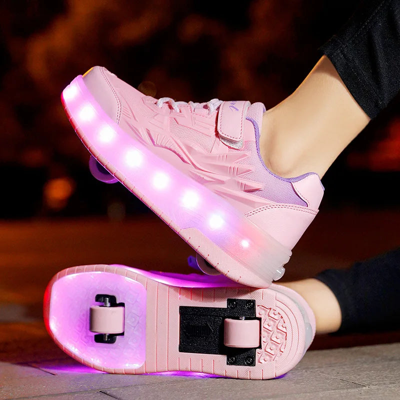 Children LED Flashing Luminous Two Wheels Roller Skate Shoes Kids Boys Girls Glowing Sport Sneaker Skateboard USB Charging Shoes