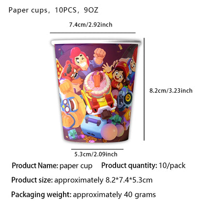 Kids Party Favors Decoration Balloons Gift Bag Brawl Stars Theme Happy Birthday Banner Tableware Paper Plates Napkins Tablecloth