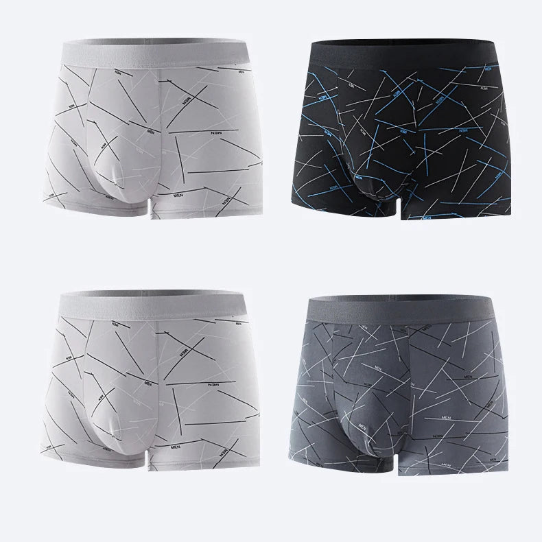 Plus Size 4PCS Men's Fashion Boxers Trendy Personality Skin-friendly Breathable Underwear Mid-waist Printed Boxer Briefs XL-4XL
