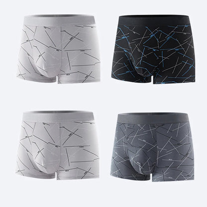 Plus Size 4PCS Men's Fashion Boxers Trendy Personality Skin-friendly Breathable Underwear Mid-waist Printed Boxer Briefs XL-4XL