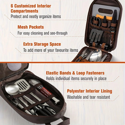 Outdoor Cooking Bag Camping Storage Bag Portable Cooking Utensil Organizer Pouch Picnic Bag Bag Only, No Utensils Included