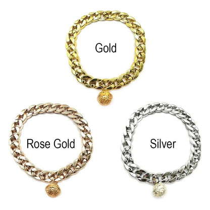 Luxurious Pet Dog Collar Cuban Chain Dog Chain Dog Collar Lock Gold Silver Dog Chain French Bulldog Pitbull Collar