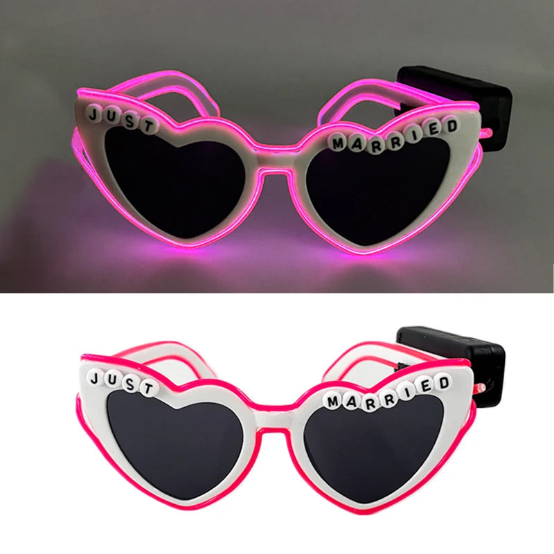 Wireless Luminous Just Married Glasses Glow in the Dark Glasses LED Light Up Glasses for Wedding Bride to Be Party Props