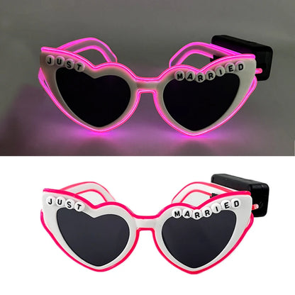 Wireless Luminous Just Married Glasses Glow in the Dark Glasses LED Light Up Glasses for Wedding Bride to Be Party Props