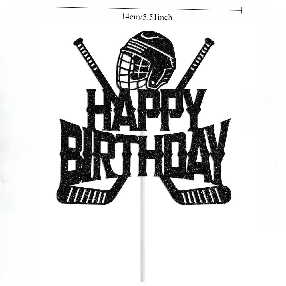 Hockey Happy Birthday Cake Topper, Ice Hockey Player Lover Fans Birthday Decorations,  Birth Day Party Decoration Supplies